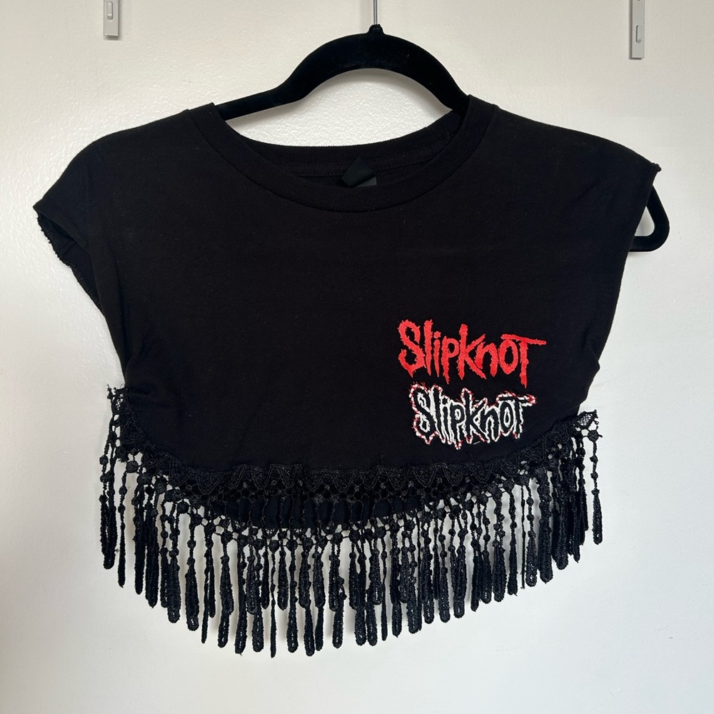 Custom Black Slipknot fringe crop top T shirt #goth #grunge